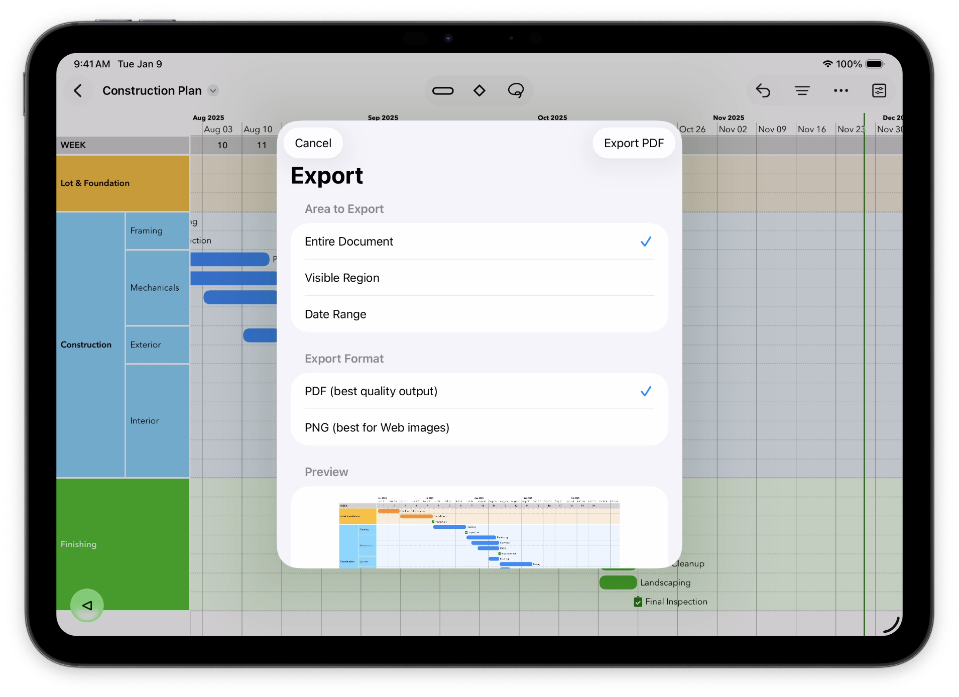 The PNG/PDF export dialog