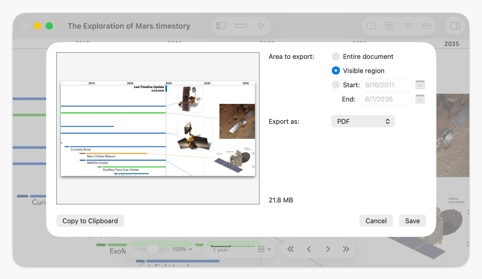 The PNG/PDF export dialog