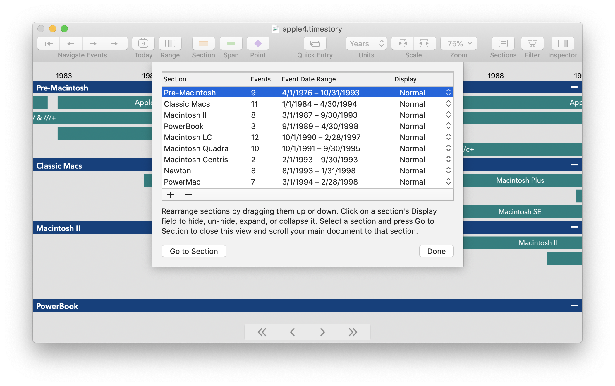Screenshot of enhanced Sections dialog Screenshot of enhanced Sections dialog