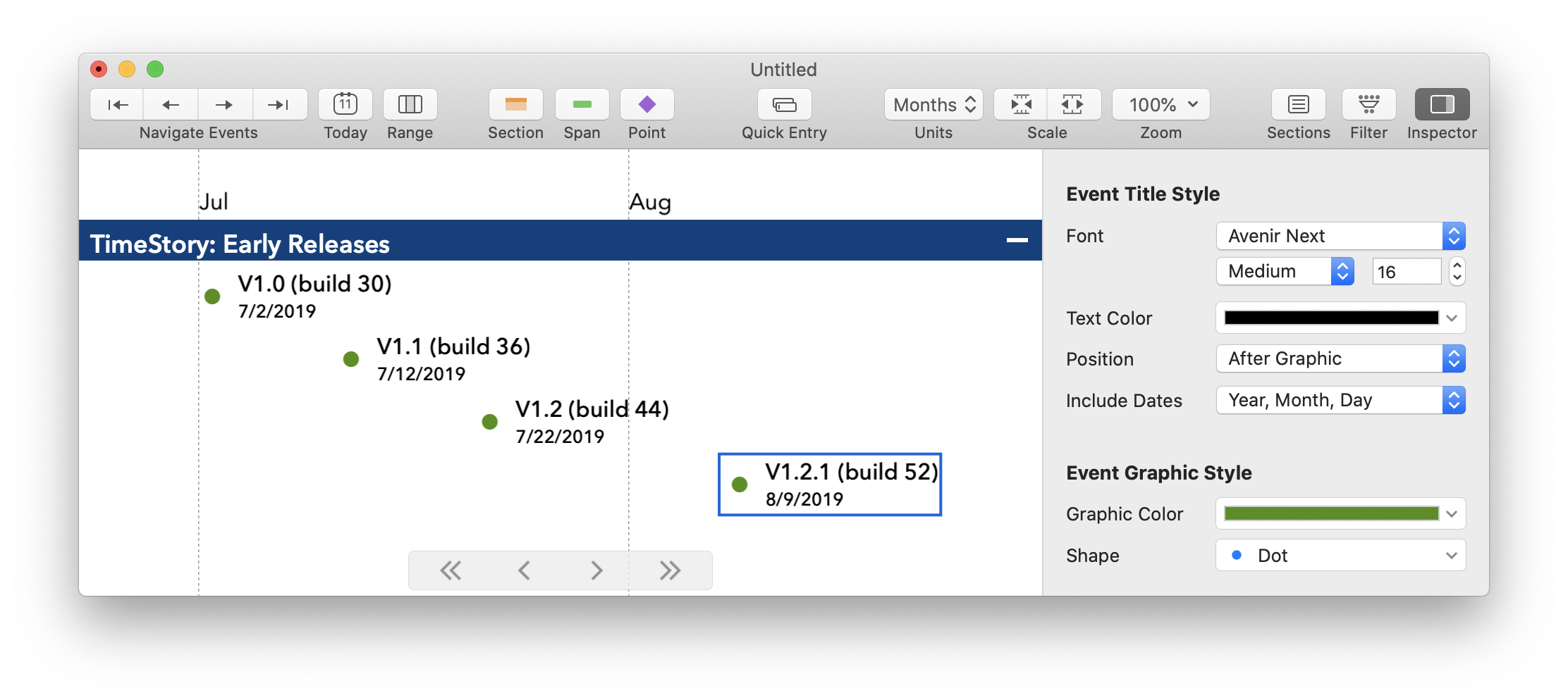 Screenshot: Dates in titles