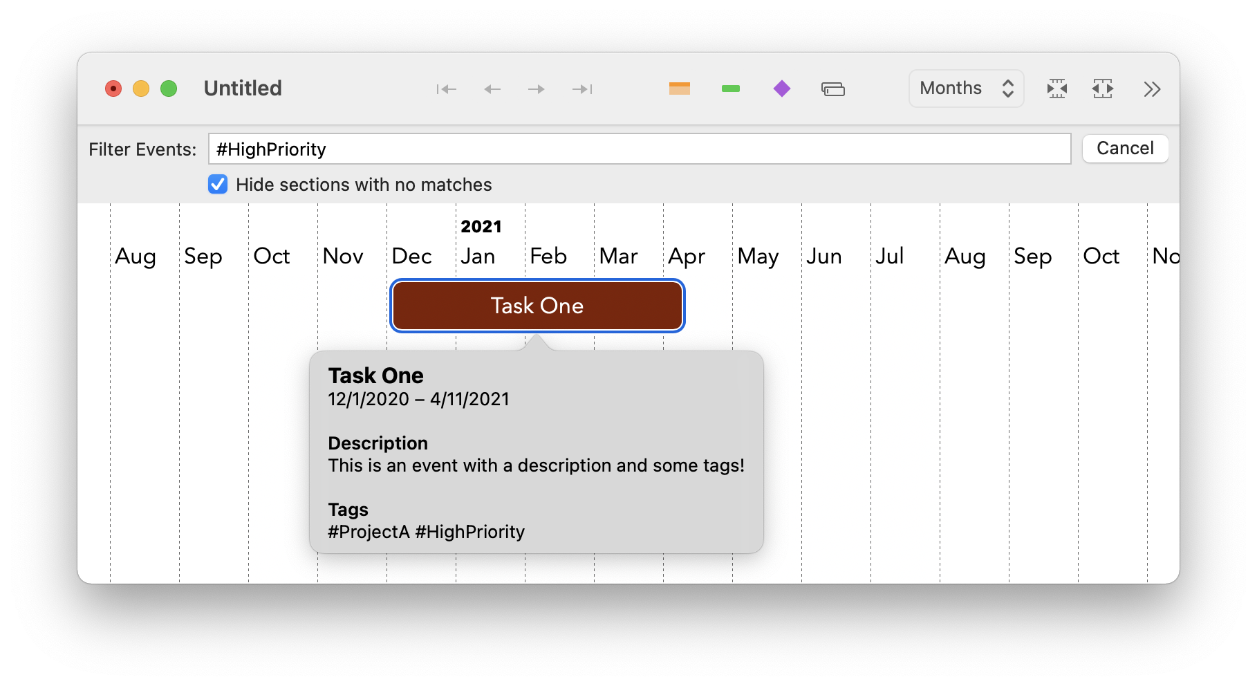 Screenshot: Tags on an event and in the Event Filter