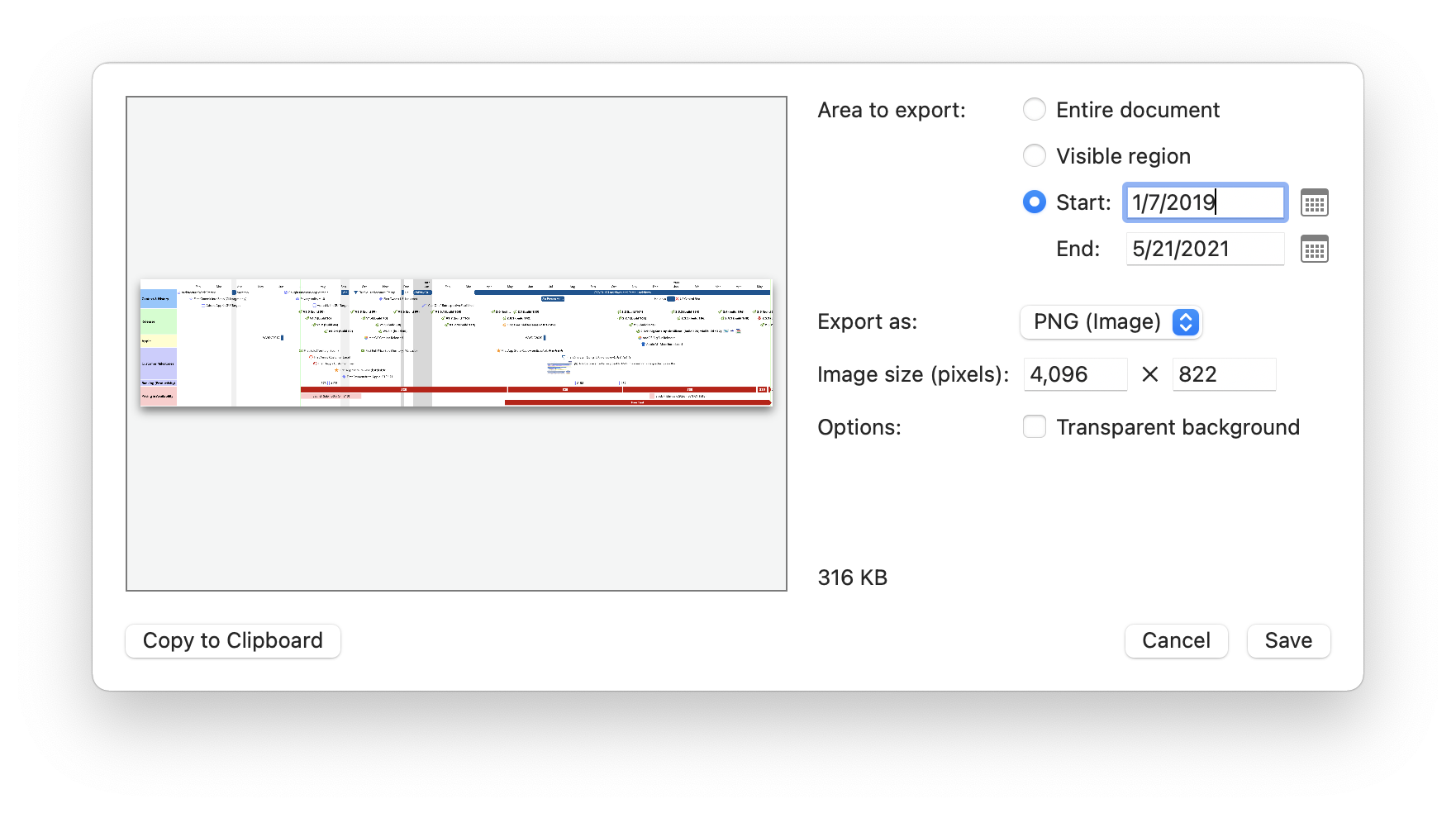 Screenshot of the updated export dialog