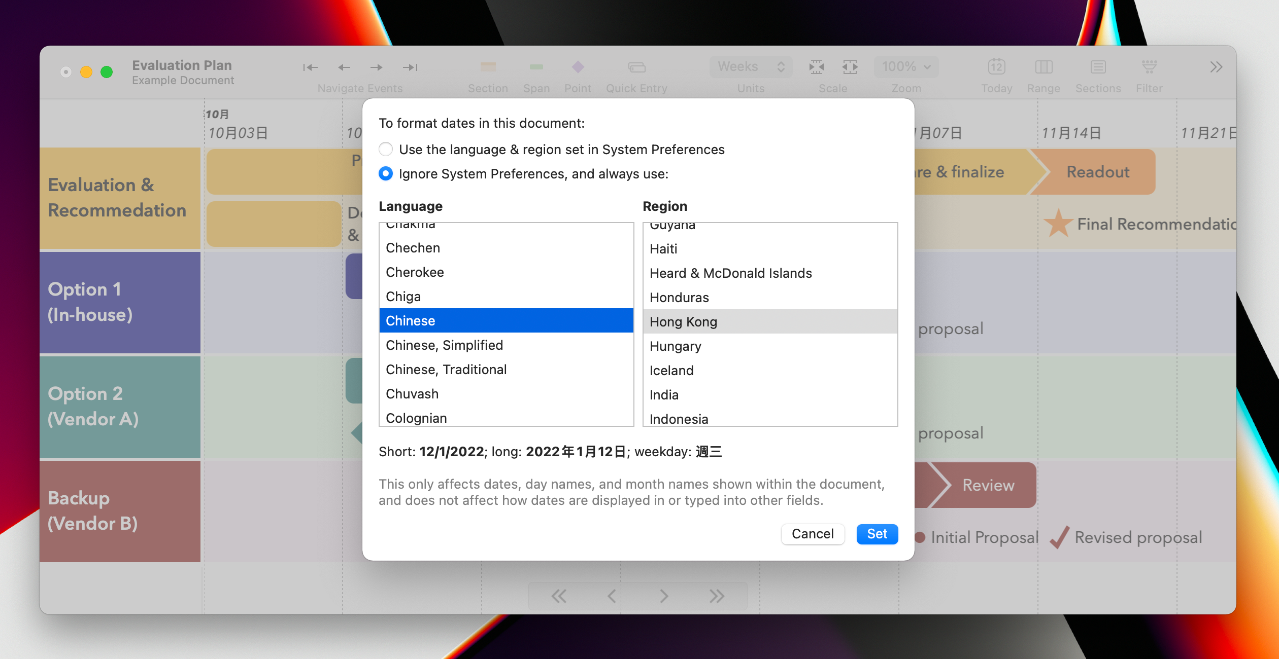 Screenshot of the new Language and Region dialog