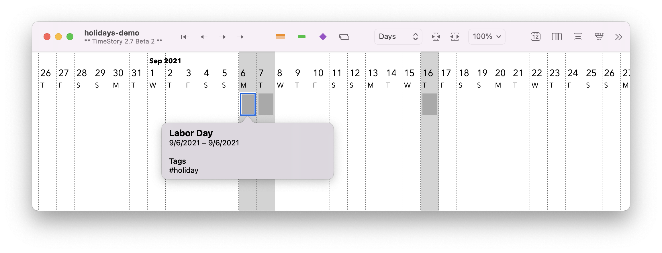 Screenshot of TimeStory showing the result of this shortcut